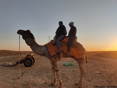 golden sand dunes of Jaisalmer,offering a mesmerizing desert landscape, and a nice camel/ jeep safari with sunset views. Rajasthan desert tour by Namaste Holiday