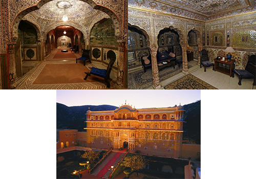 samode palace in the samode village, now a hotel, but it's one part is open for tourists in the form of museum displaying royal artefacts. explore more by namaste holiday