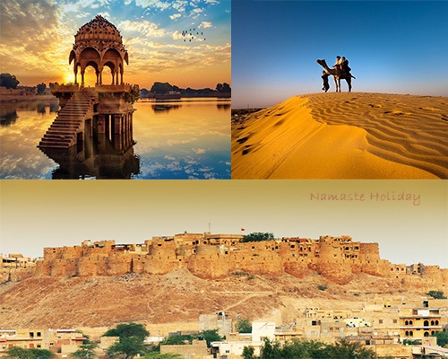 jaisalmer sightseeing covering attractions such as golden fort, patwon ki haveli, sam sand dunes camel safari, and more by namaste holiday.